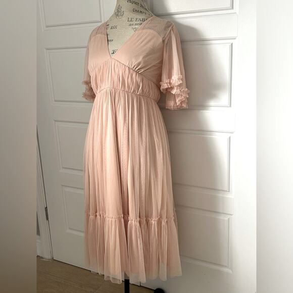 ASOS Dresses & Skirts - Beauut $87 Bridesmaid tulle midi dress pink flutter sleeve blush US size 4 asos